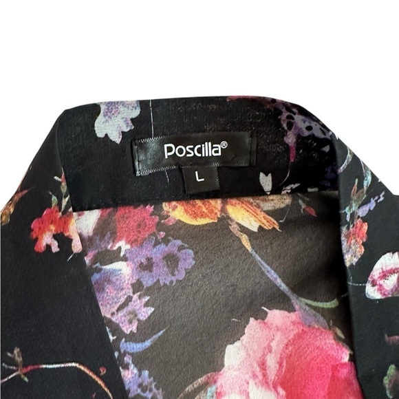 Poscilla Black Floral Open Front Kimono size L - Picture 15 of 17